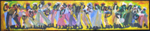 A long painting of musicians (by Woodie Long)