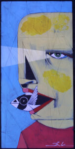 "Stanford" by Michael Banks acrylic and mixed media on wood 24" x 11.75" unframed $300 #12971