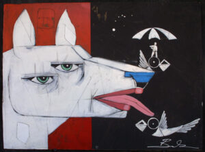 "Contact" by Michael Banks acrylic and mixed media on wood 17.75" x 24" unframed $400 #12989