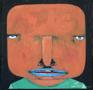 "Press That" by Michael Banks acrylic and mixed media on wood 24" x 24" unframed $500 #12990