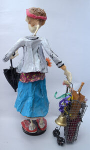 "Bag Lady" by Hope Atkinson (from Archetype series) acrylic on papier mache with found objects 15" x 10" x 7" $1200 #12734