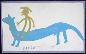 "Me, When I Was Young, Riding a Horse" c. 1985 by Mose Tolliver house paint on wood 10.25" x 16.5" $1700 #13062