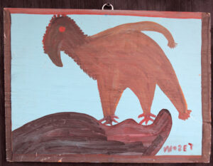 "Dyna Bird" 1981 by Mose Tolliver paint on wood 12" x 16.5" $1600 #13063