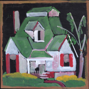 "House with One Chimney" 1996 by Jimmie Lee Sudduth mud, paint on wood unframed 24 x 24 $1000 #13072
