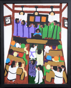 "Church Choir" c. 1997 by Bernice Sims acrylic on canvas 20" x 16" simple black frame $1100  #13076
