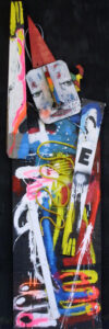 "Street Jester" 2021 by Michael Banks painted mixed media construction 66.25" x 21" x 5.5" $950 #12950
