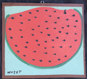 "Watermelon" c. 1992 by Mose Tolliver house paint on wood 16.75" x 17.25" unframed $800 #13085
