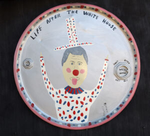 "Life After the White House" c. 2001 by Bennie Carter enamel on metal drum lid 24" x 24" round unframed $400 #13097