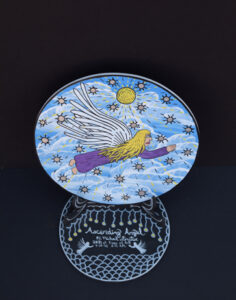 Ascending Angel on Stand by Michael Finster (2 pieces) 	marker on paper 	9" x 9" Round 	 	$350 #13099