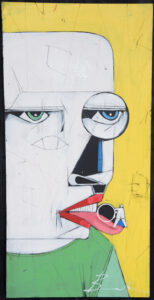"Patmos" by Michael Banks acrylic on wood panel 24" x 12" in black shadowbox frame $300 #13112