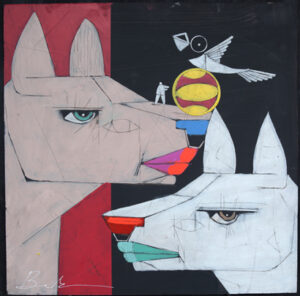 "Pointer" by Michael Banks acrylic on wood panel 24" x 24" in black shadowbox frame $500 #13147