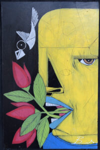 "Pinto" by Michael Banks acrylic on wood panel black shadowbox 24.5" x 16" $425 #13107