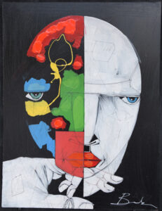 "Mind Reader" by Michael Banks acrylic on wood panel black shadowbox 23.5" x 18" $425 #13109