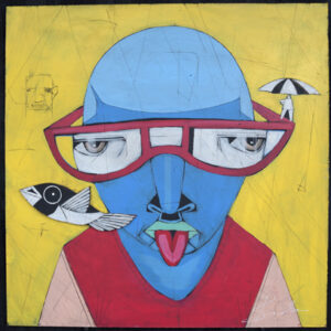 "Shawn" by Michael Banks acrylic on wood panel with applied wood cutout black shadowbox 24" x 24" $600 #13135
