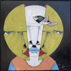 "Fleet" by Michael Banks acrylic on wood panel with applied wood cutout black shadowbox 24" x 24" $650 #13139