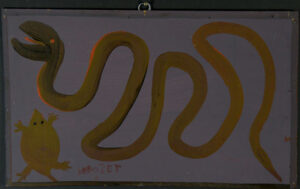 "Snake and Turtle" c. 1986 by Mose Tolliver paint on wood 14" x 23.25" $1200 #13180