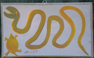 "Snake and Turtle" c. 1986 by Mose Tolliver	paint on wood	4.25" x 23.25"	 $1200 #13180