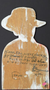 "Hank Williams" dated July 19, 1990 #15,550 by Howard Finster paint, marker on wood cutout 14" x 8" unframed $1600 #13184