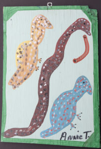 "Snake and Wild Duck" by Annie Tolliver house paint on wood 18.75" x 12.75" unframed $700 #13185