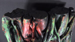 "Mask" dated 1992 by Bessie Harvey acrylic on wooden drift wood with found objects 20" x 13" x 7" $1000 #11510