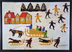 "Winter Scene" by Aaron Birnbaum oil on wooden panel 26" x 36" in black floater frame $9500 #13229