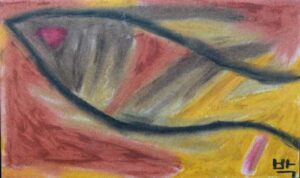 "Rd Eye Fish" by Pak Nichols oil on paper 6.5" x 10.75" unframed $300 #11717