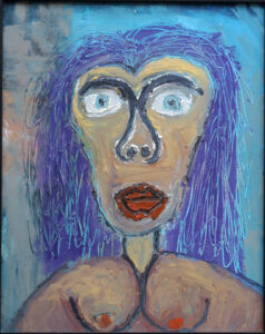  "Lady" (Red Lips/ Purple hair/Boobs) by Pak Nichols oil & acrylic on canvas board 20" x 16" in black frame $290 #11735
