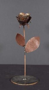 "Rose of Love" by Ray Bellew welded found metals 10.5" x 4.25" x 4.25" $200 #12696