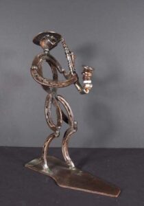 "Jazz Man" by Ray Bellew welded found metals 17" x 14" x 5" $600 #12762