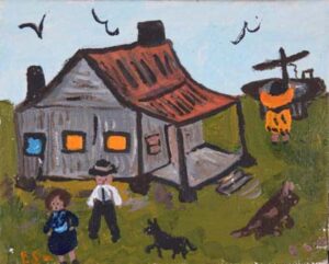 "Old Homestead" c. 1991 by Bernice Sims oil on canvas in simple black frame 8" x 10" $450 #13239