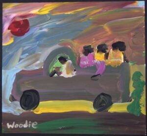"Riding in the Truck" by Woodie Long acrylic on paper unframed 9.5" x 10" $250 #13267