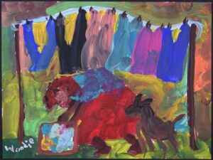 "Wash Day" by Woodie Long acrylic on paper unframed 9" x 11.75" $300 #13272