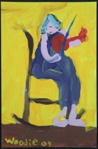 "Fiddler" 2004 by Woodie Long acrylic on paper white 8 ply mat, black frame 10" x 6.5" $340 #13283