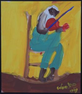 "Fiddler" 2004 by Woodie Long acrylic on paper unframed 7.5" x 6.5" $250 #13286