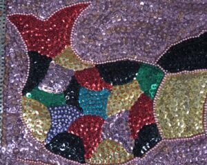 "Sireine" Spirit Flag by Haitian artist: Sylva handsewn sequins and beads 30" x 28" $1500 #4923