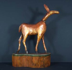 "Deer" by Don Gahr oil painted carved wood 21.5" x 13.5" x 5" $3200 #5324