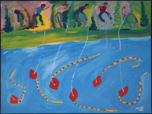 "Kids and Kites" d. 1991 by Woodie Long acrylic on paper 18" x 24" unframed $1600 #13343