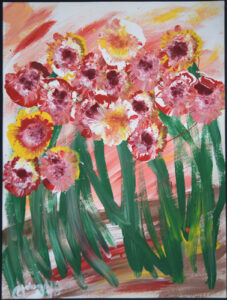 "Mama's Flowers" d. 1990 by Woodie Long acrylic on paper 24" x 18" unframed $450 #13344
