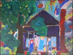 "Purple House and Family" c. 1992 by Woodie Long acrylic on paper 18" x 24" unframed $700 #13349