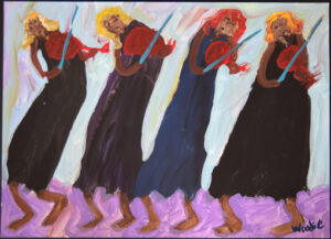 "New Orleans Women Fiddling" c. 2009 by Woodie Long acrylic on paper 16.75" x 23" unframed $500 #13353