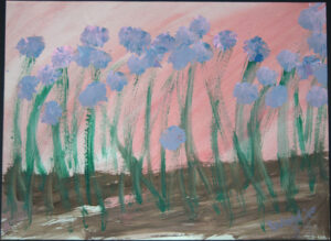 "Mama's Flowers" d. 1989 by Woodie long acrylic on paper 17 5/8" x 23.75" unframed $450 #13357