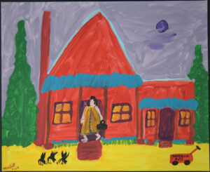 "Red House" d. 04/ 2009 by Woodie Long acrylic on paper 18.75" x 23" white 8 ply mat in black frame $1000 #13361