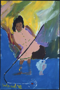 "Mama Fishing" c. 2009 by Woodie Long acrylic on paper 9" x 6" unframed $180 #13365