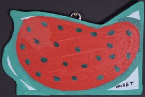 "Watermelon" c. 1992 by Mose Tolliver house paint on wood 8" x 11.75" irr $550 #13374