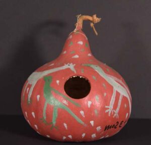 "Red Gourd Birdhouse with Birds" c. 1989 by Mose Tolliver house paint on gourd 10.5" x 9.5" x 9.5" $550 #13376