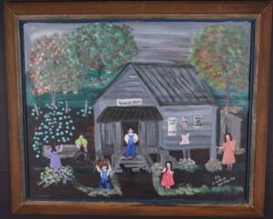 "General Store" by Annie Wellborn Provenance: Marshall Hahn acrylic on canvas 24" x 30" unframed in artist's rustic wide frame $600 #13415