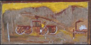 "Making Syrup" c. 1987 by Jimmie Lee Sudduth mud and paint on plywood 24" x 48"  unframed $3600 #13422 Provenance: Marshall Hahn