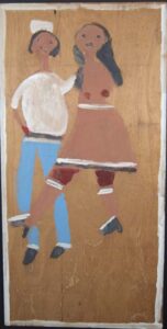 "Couple" c. 1989 by Jimmie Lee Sudduth mud and paint on plywood 48" x 24" $2400 #13428 Provenance: Marshall Hahn