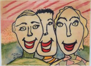 Three Faces dated 1991 by Jes Snyder acrylic on paper 9" x 12" unframed $300 #13434 Provenance: Marshall Hahn
