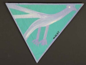 "Bird" c. 1992 (on triangle shape) by Mose Tolliver house paint on wood 16" x 20" irr $700 #13441